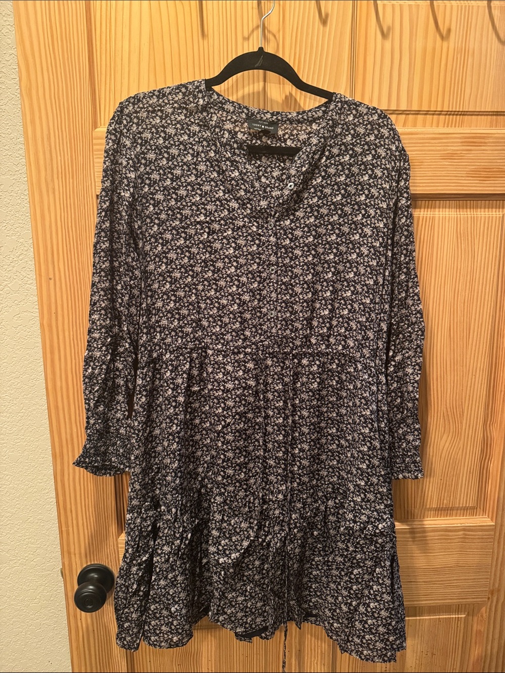 Lucky Brand Navy Floral Long-Sleeve Tiered Tunic Dress